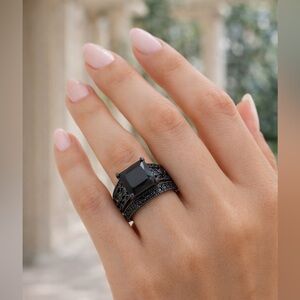Black Wedding ring and Matching Band set